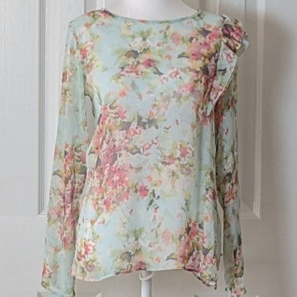 Zara Tops - ZARA WOMAN Woman's Sheer Long Sleeve Blouse Top Size M  Pastel Floral